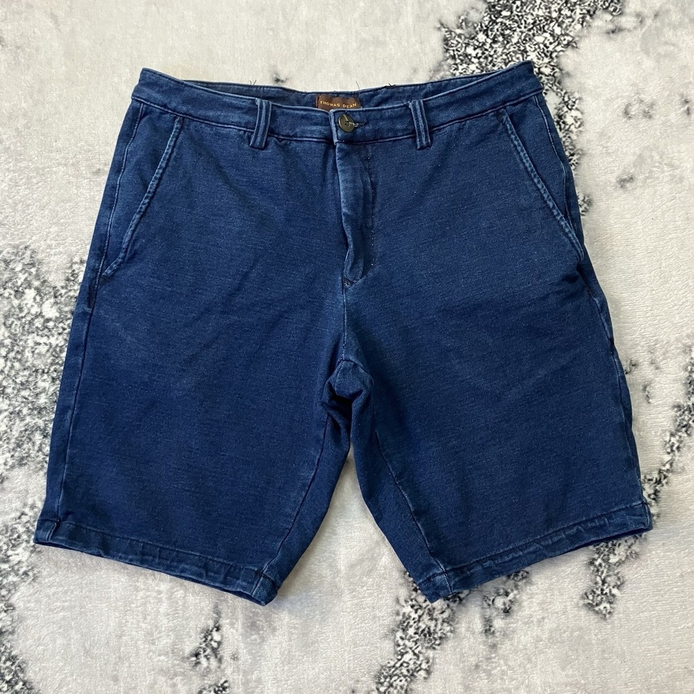 Thomas Dean Shorts Mens Size 32 Navy Blue Chino Flat‎ Front Stretch Casual
